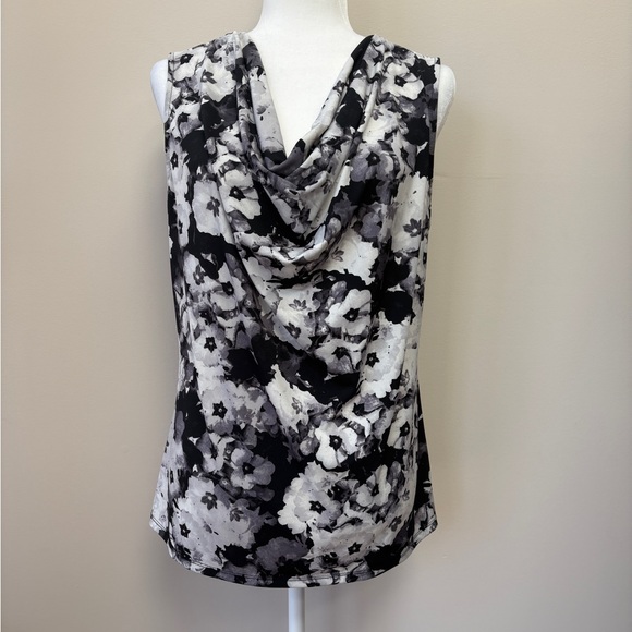 Ellen Tracy Tops - Ellen Tracy Monochrome Sleeveless Floral Cowl Neck Top